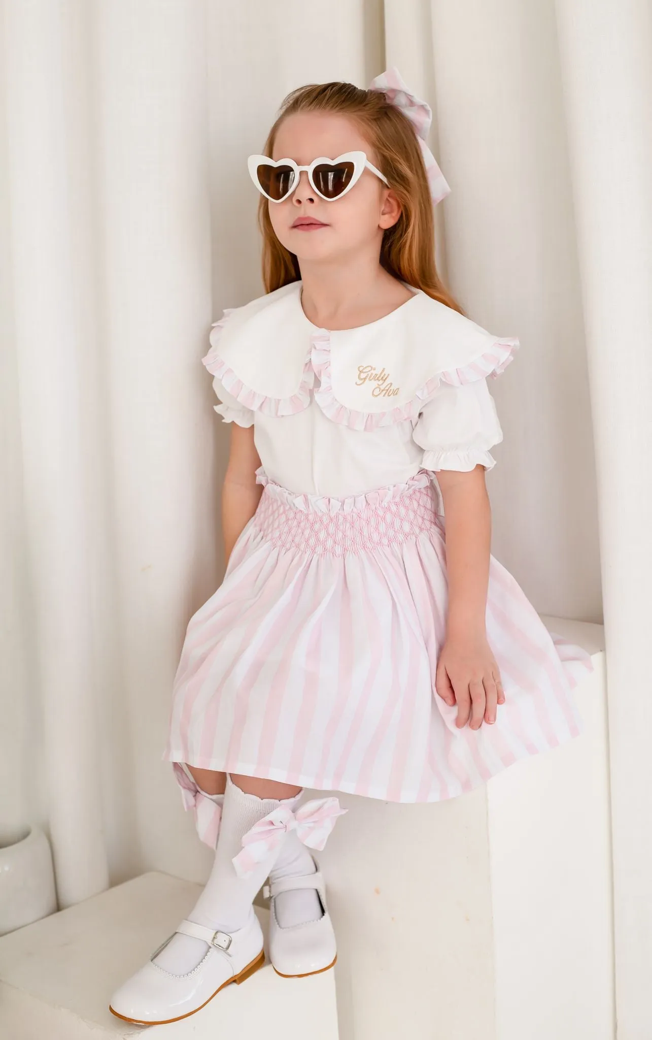 Girls Pink Candy Stripe Top and Skirt Set