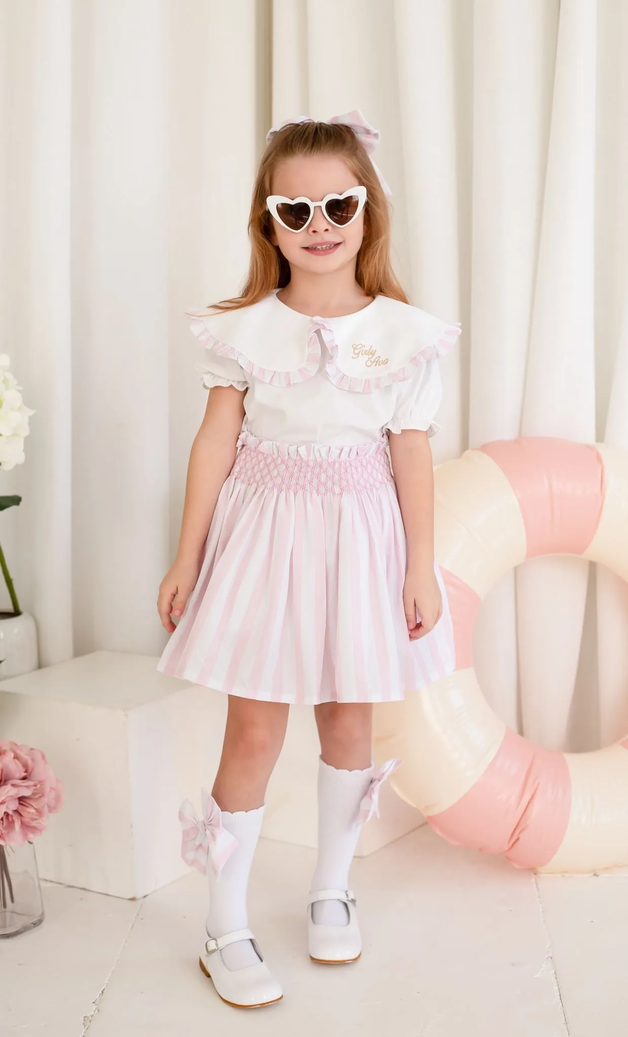 Girls Pink Candy Stripe Top and Skirt Set