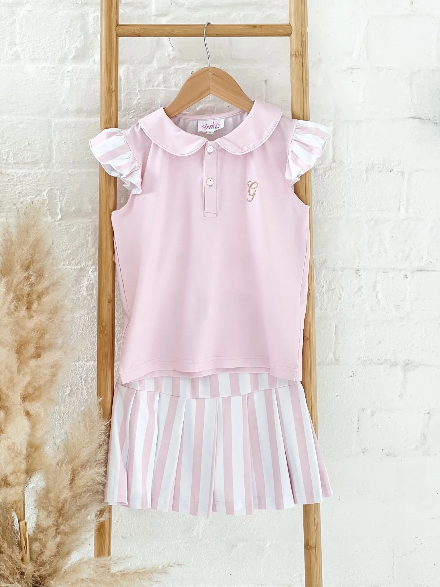 Girls Pink Stripe Top and Skort Set