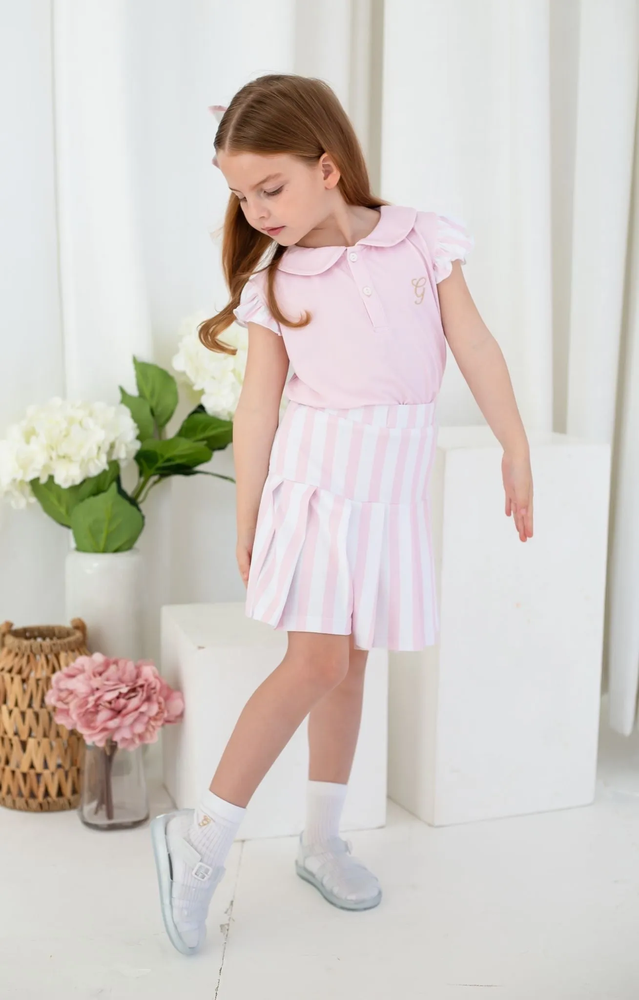 Girls Pink Stripe Top and Skort Set