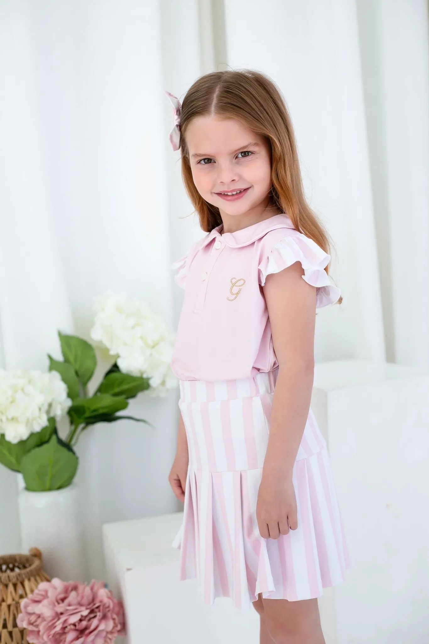 Girls Pink Stripe Top and Skort Set