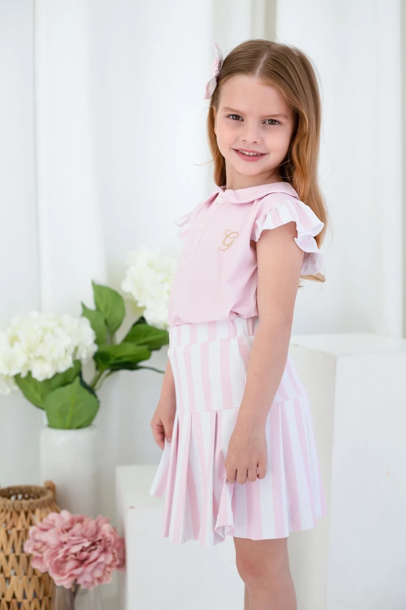 Girls Pink Stripe Top and Skort Set