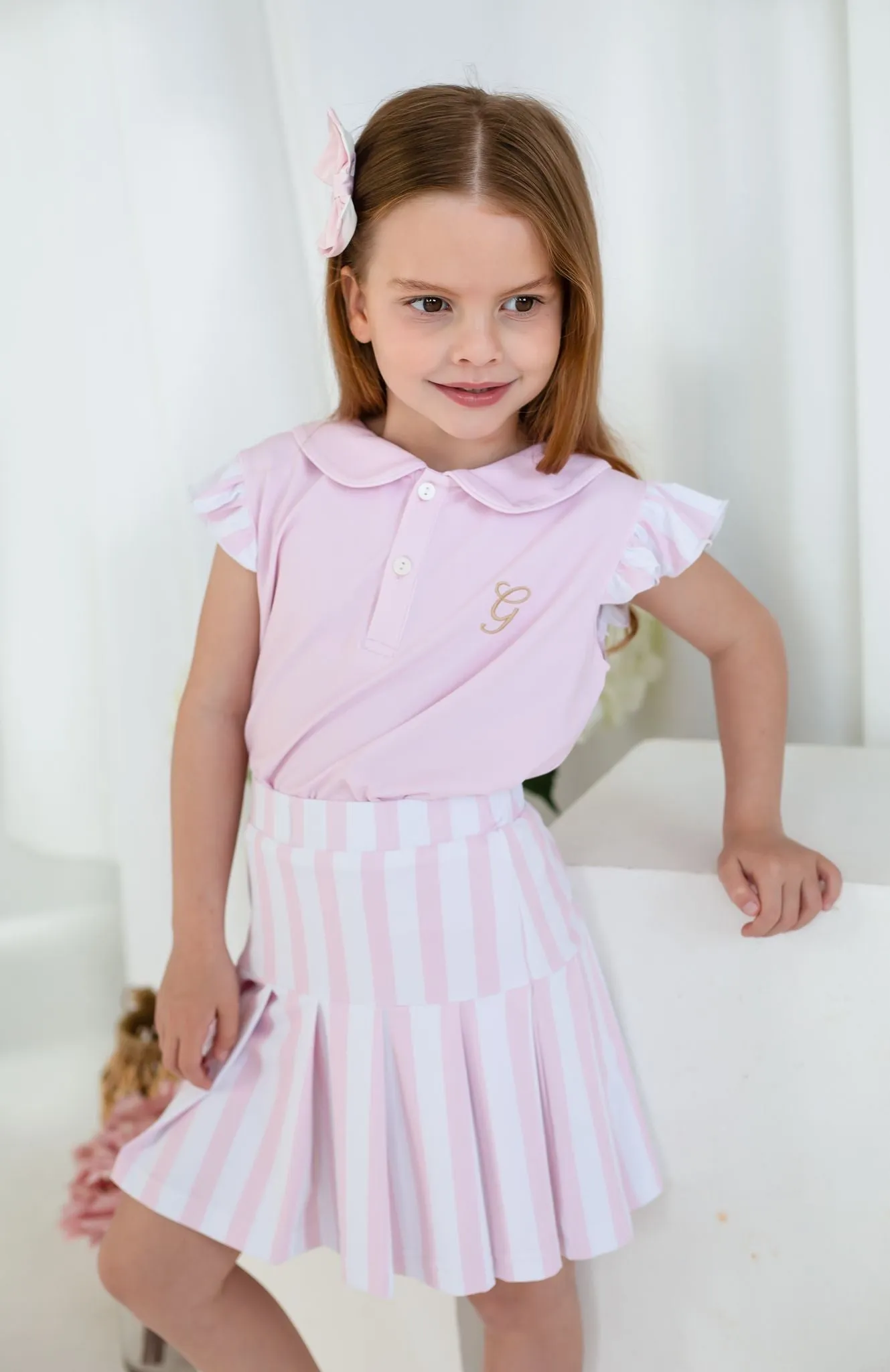 Girls Pink Stripe Top and Skort Set