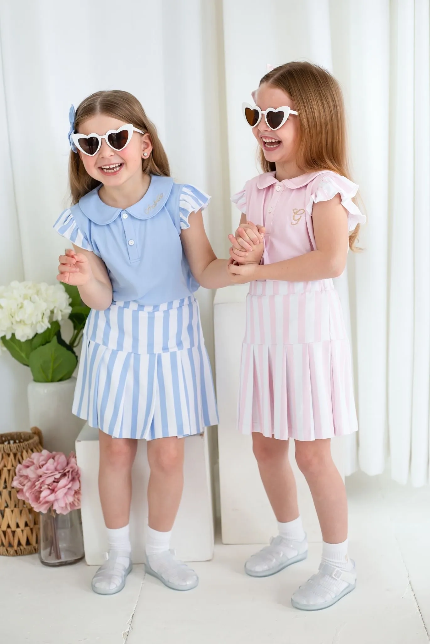 Girls Pink Stripe Top and Skort Set