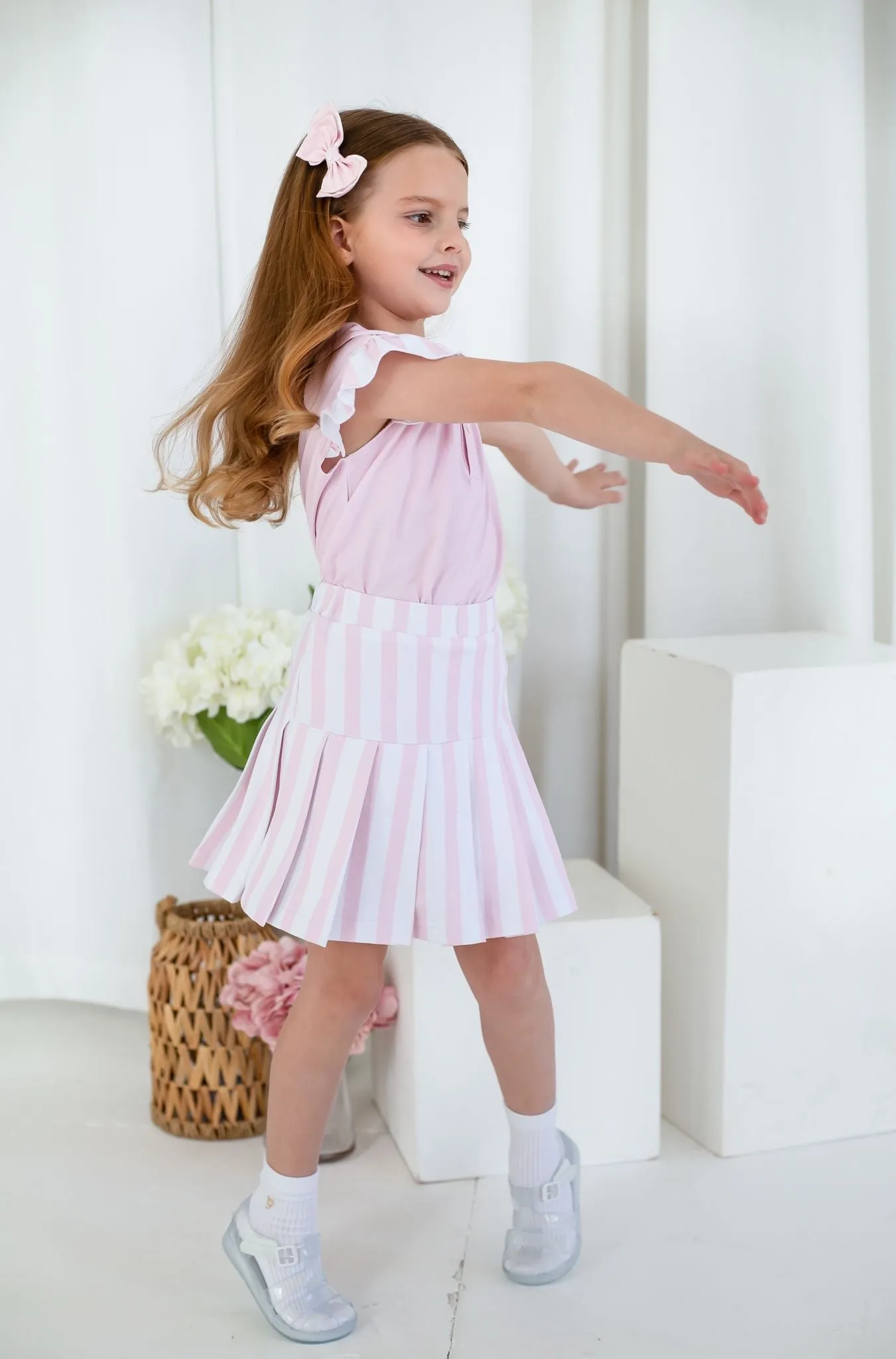 Girls Pink Stripe Top and Skort Set