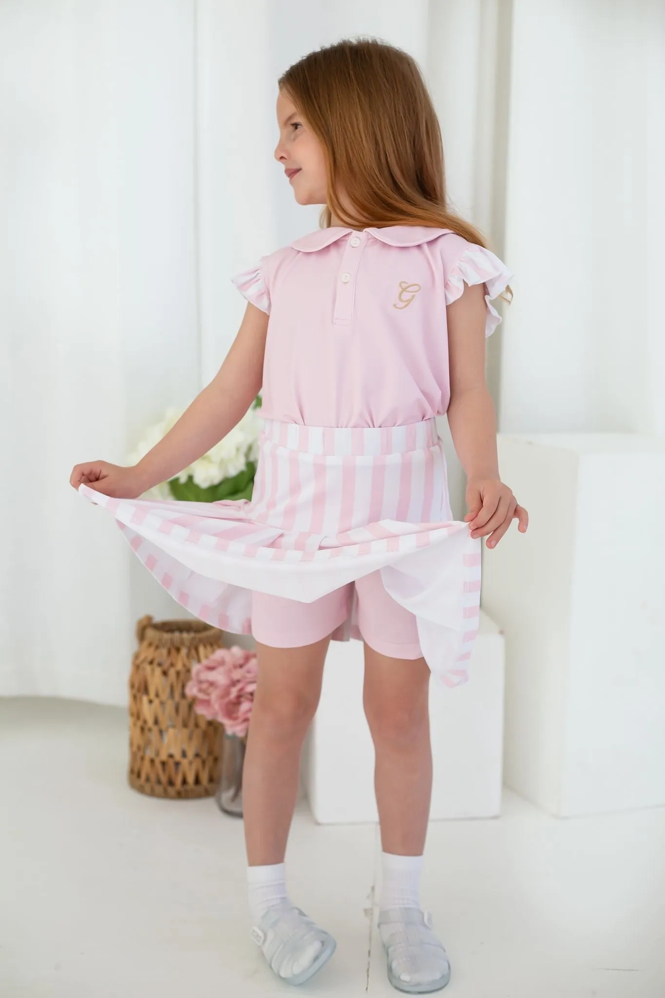 Girls Pink Stripe Top and Skort Set