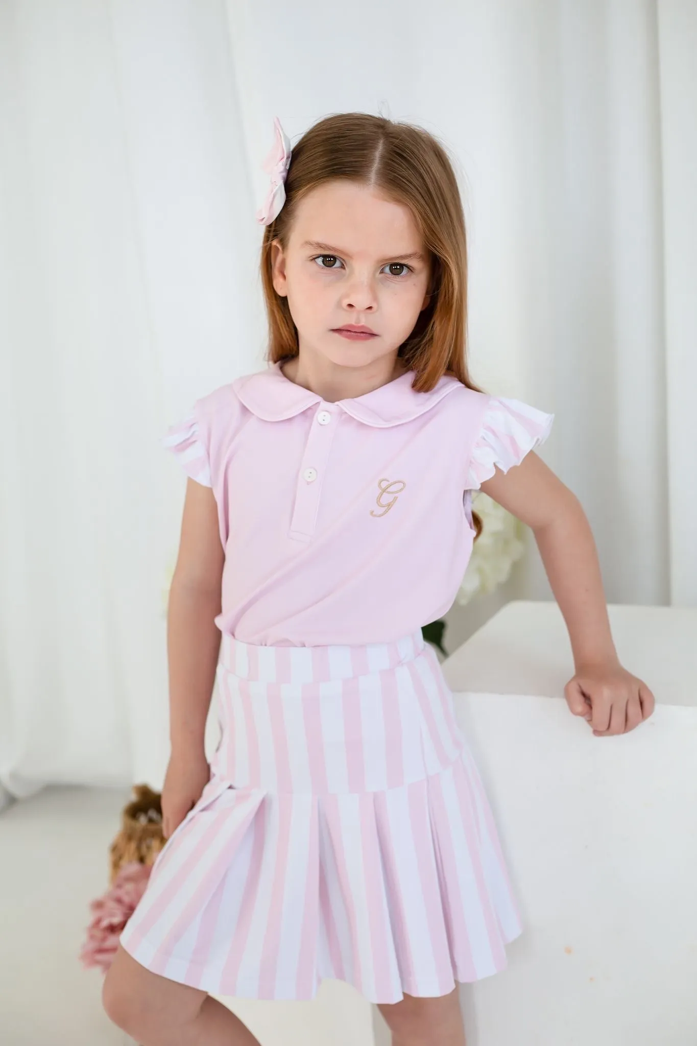 Girls Pink Stripe Top and Skort Set