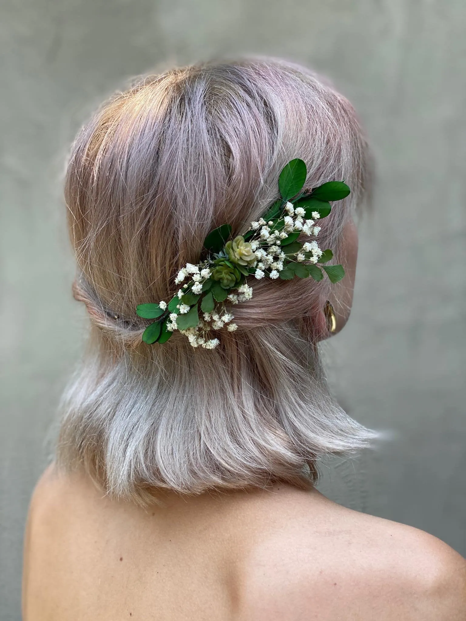 Greenery wedding hair comb with succulents Flower bridal hair comb Baby's breath Bride Magaela accessories Wedding accessories Blumenkamm