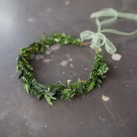 Greenery wreath with preserved leaves and ribbon Natural floral crown Wedding accessories Hair accessories hair piece  natural style wreath