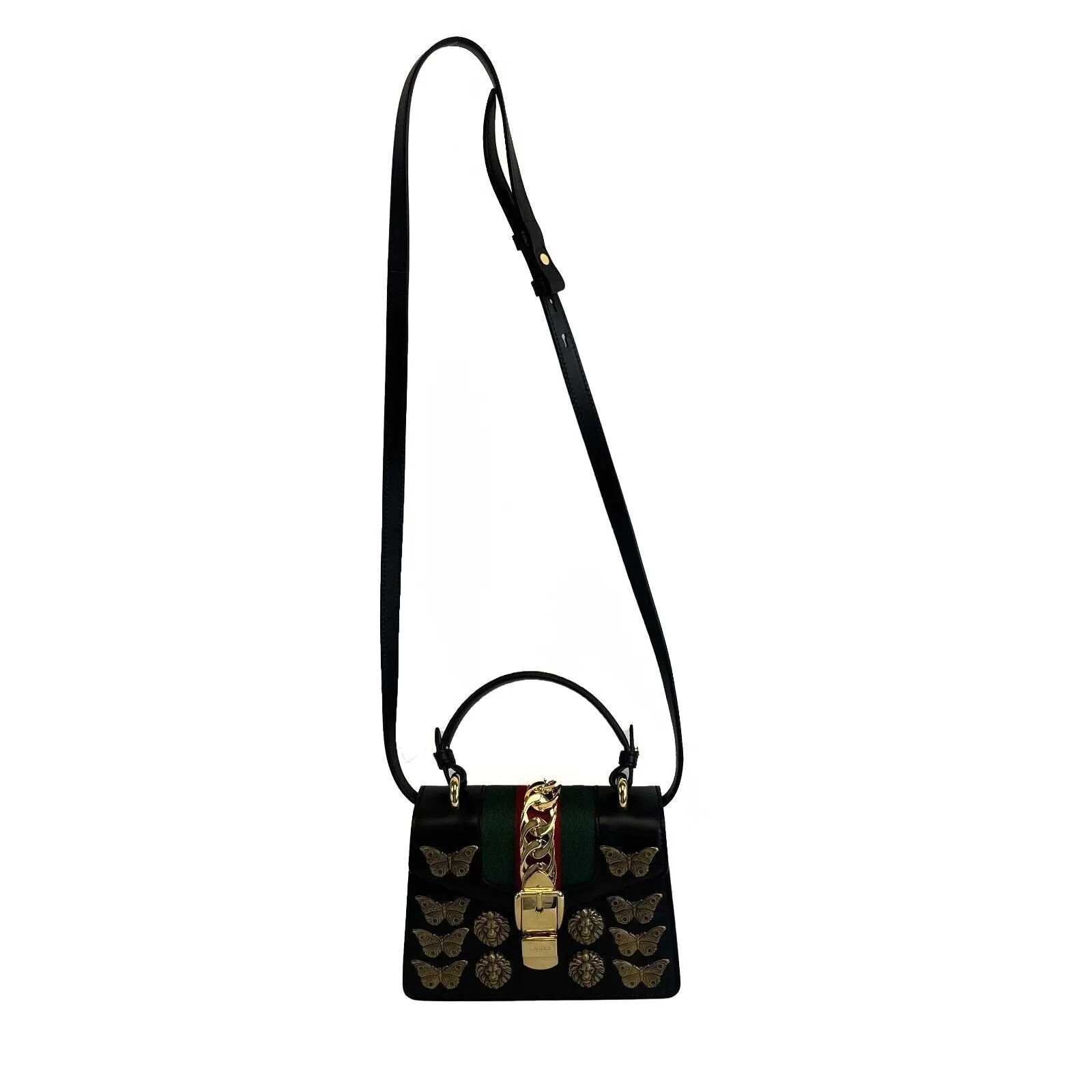 Gucci - New w/o Tags - Black Sylvie Animalier Mini Top Handle w/ Strap