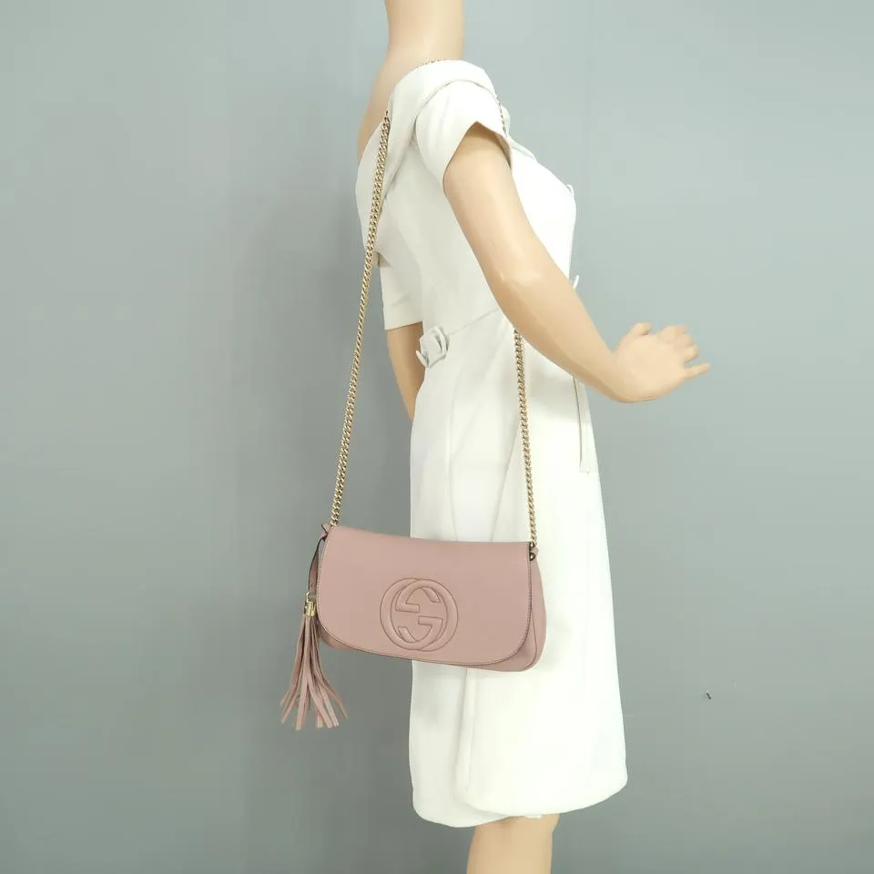 Gucci Soho Chain Nude Calfskin Pink Cross Body Bag