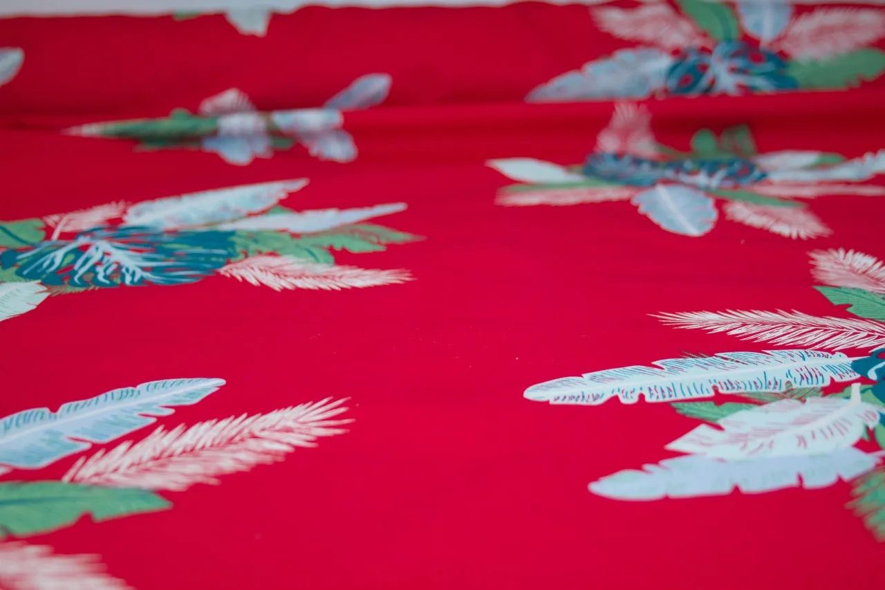 Hawaiian Holiday Cotton Shirt Weight - Greens/Blues on Red