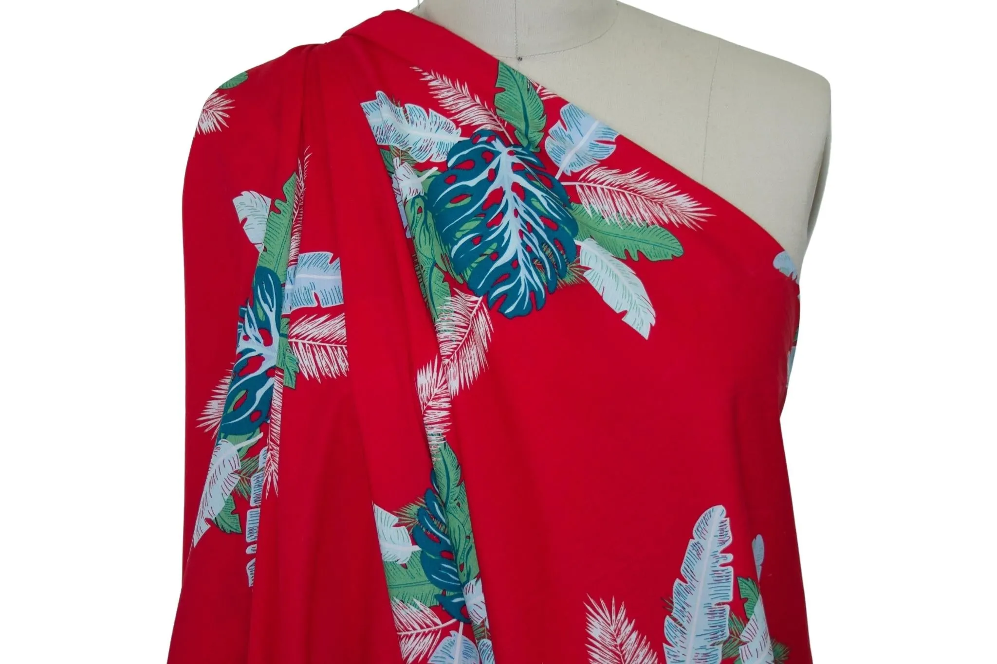 Hawaiian Holiday Cotton Shirt Weight - Greens/Blues on Red