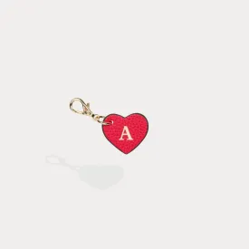 Heart Initial Charm - Red/Gold