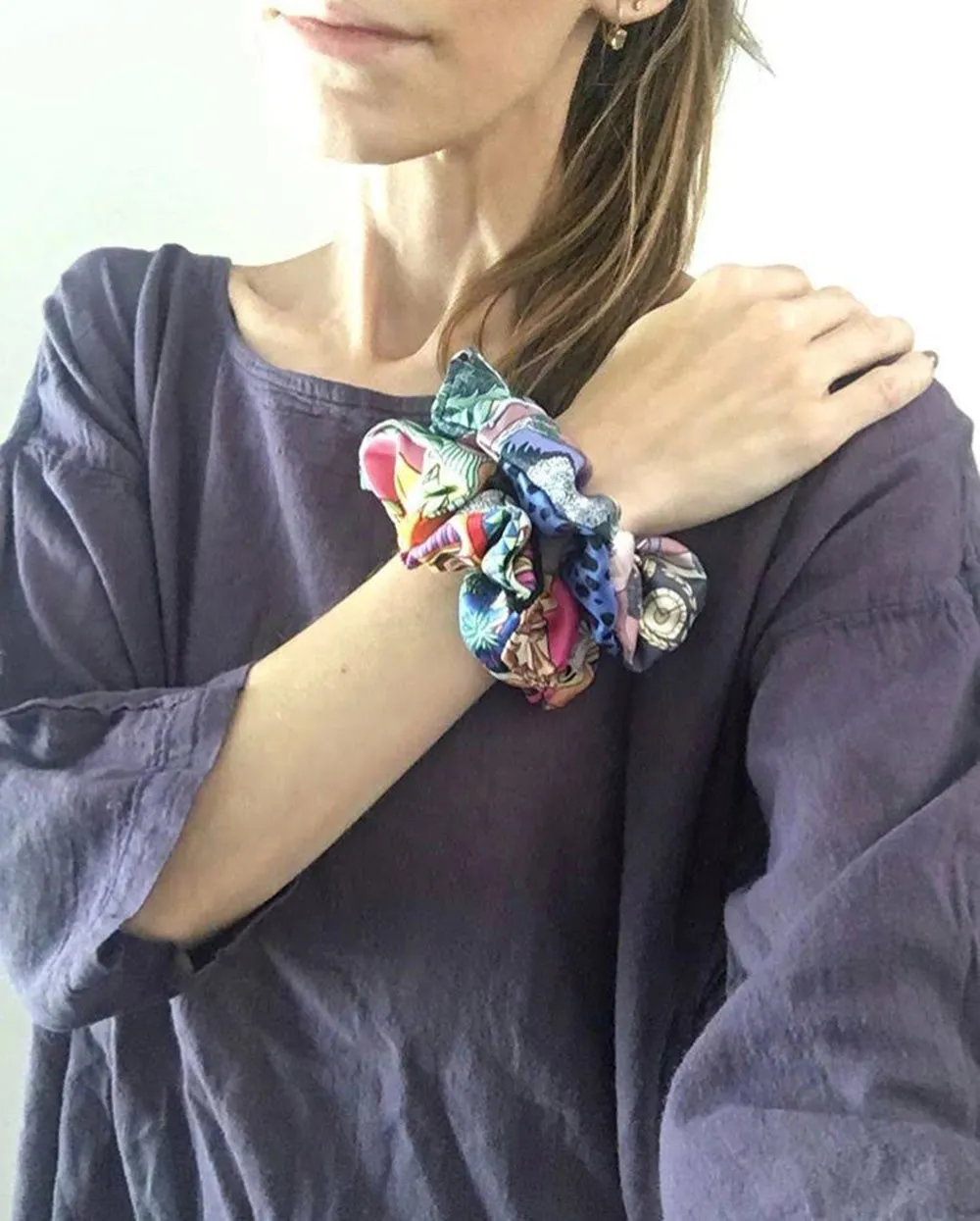 Hermes Handmade Armada Silk Scarf Scrunchie