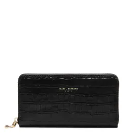 Honoré Léa croco black calfskin leather zipper wallet