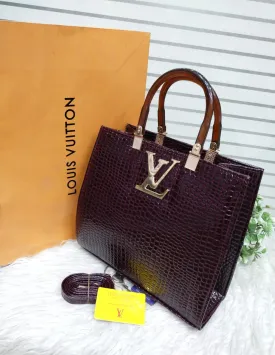 Louis Vuitton Luxury Women's Tote Bag - Stylish Zip Closure with Long Belt (Maroon)