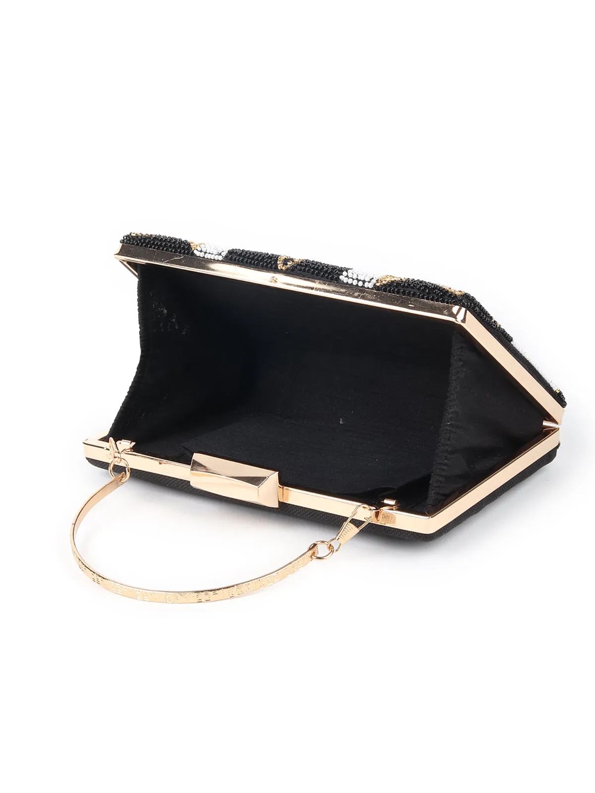 Odette Black Embroidered Clutch Bag For Women