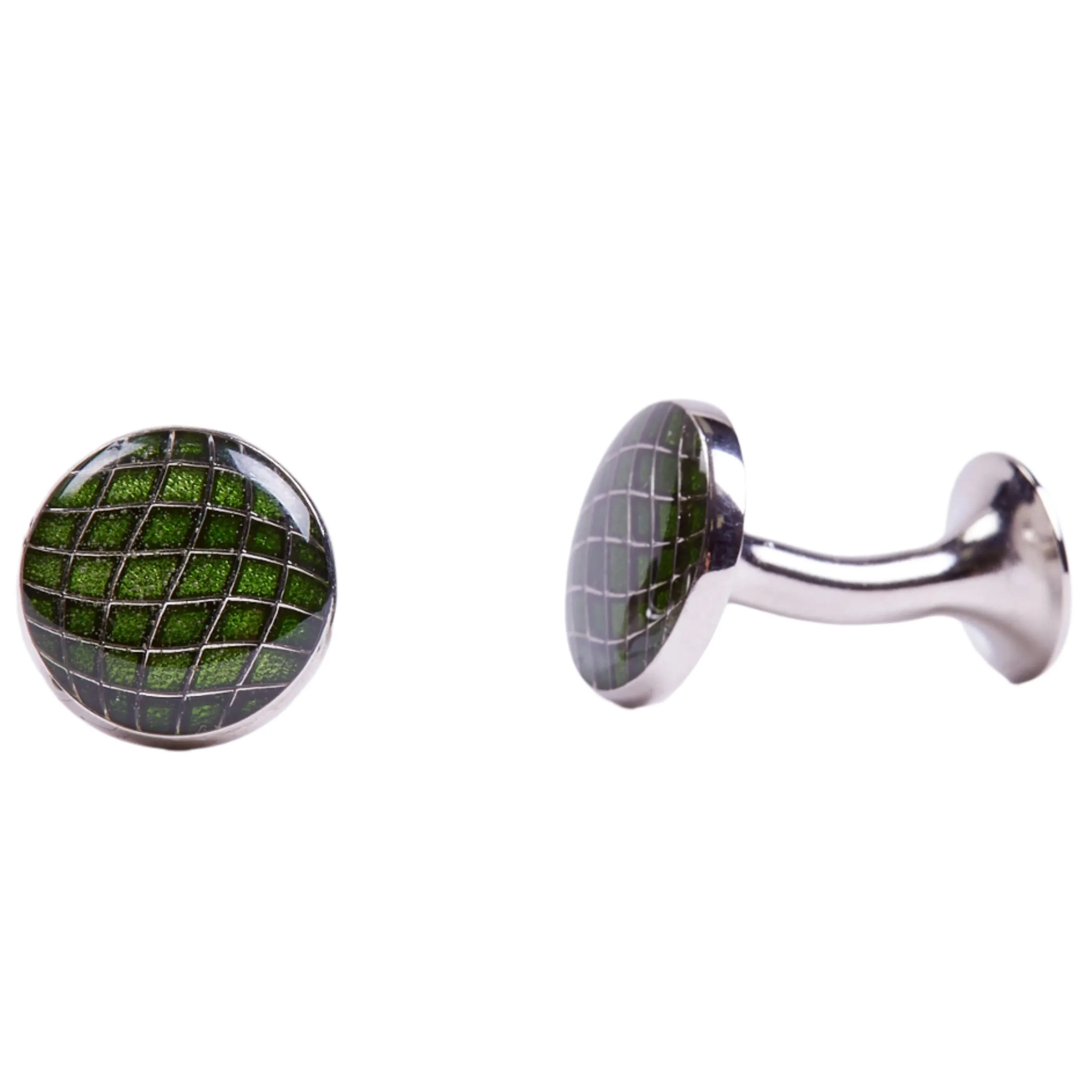 Olive Swiss Check Enamel Cufflinks