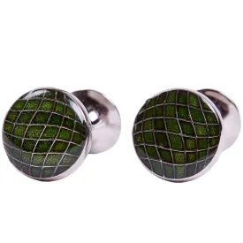 Olive Swiss Check Enamel Cufflinks