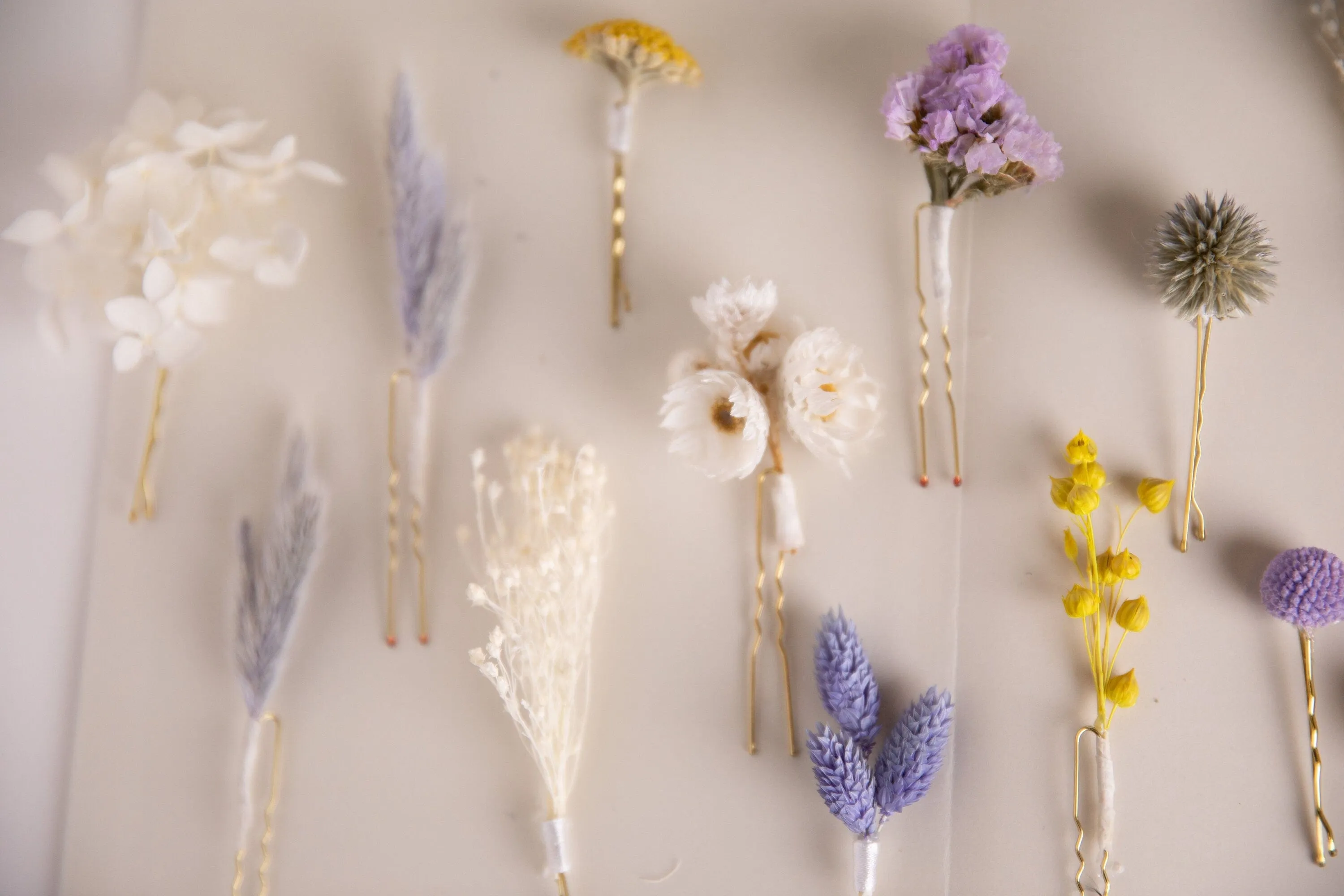 Pastel Yellows & Lilacs 18 piece Hair Pins  Set, Boho Hair Pins, Wedding Hair Pins, Flower Pin Set