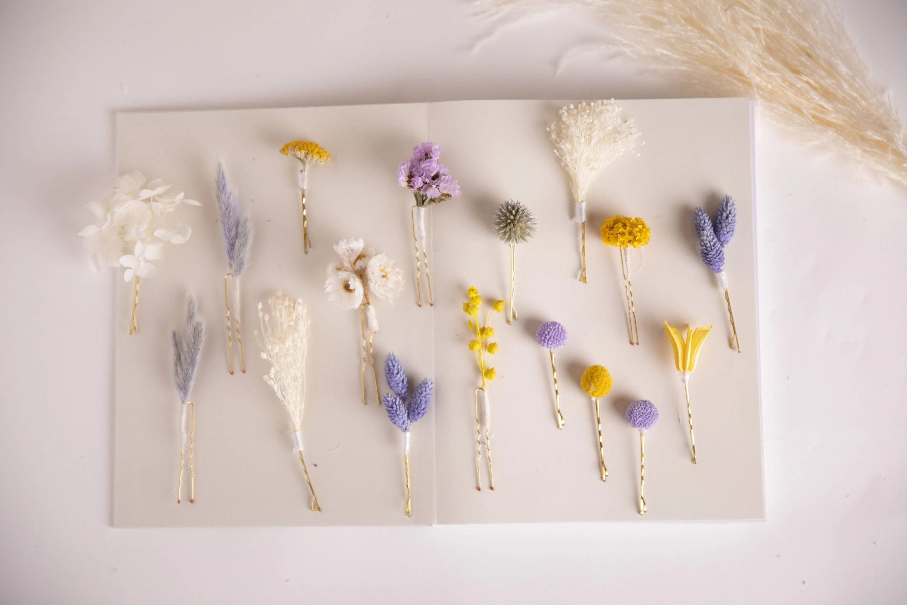 Pastel Yellows & Lilacs 18 piece Hair Pins  Set, Boho Hair Pins, Wedding Hair Pins, Flower Pin Set