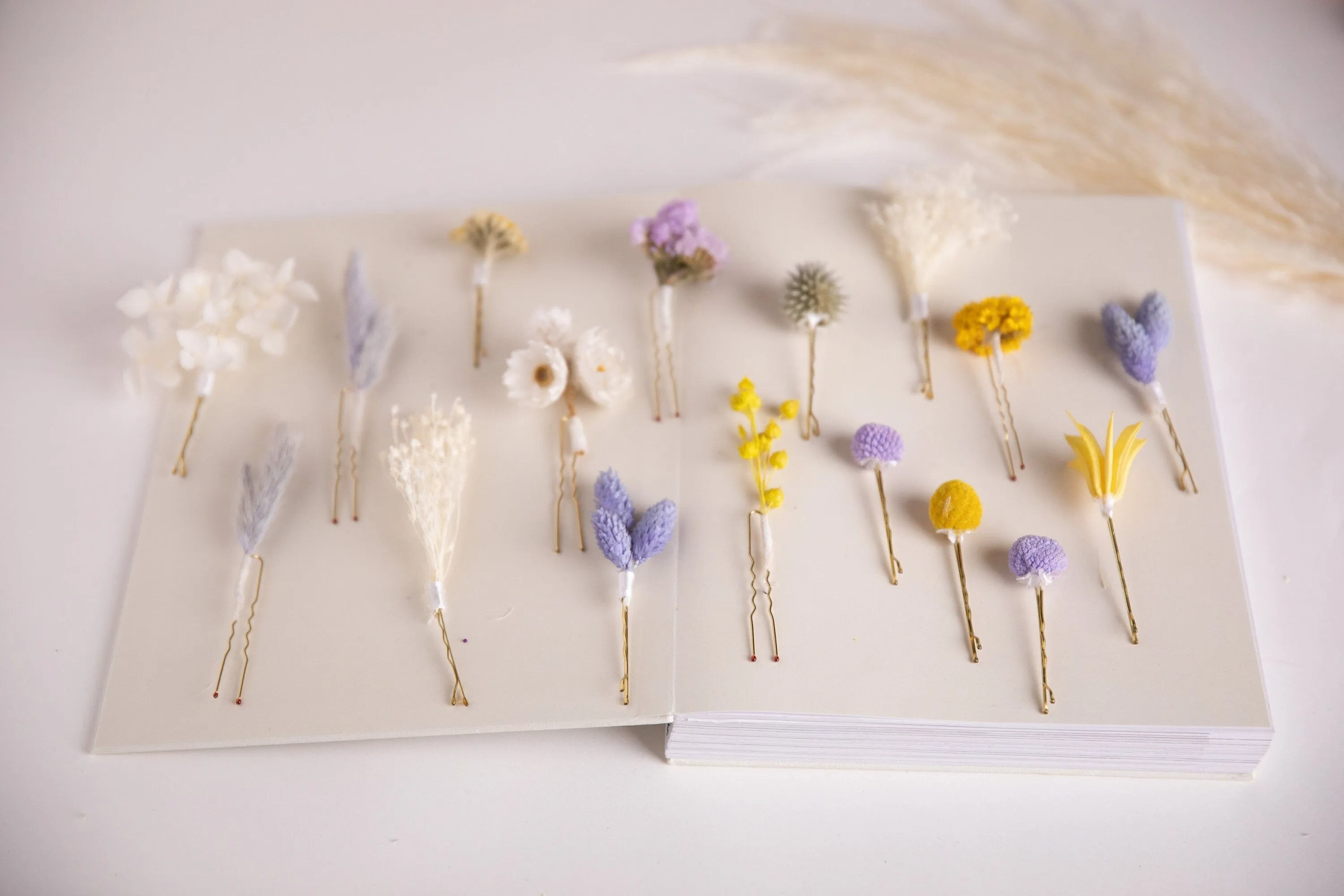 Pastel Yellows & Lilacs 18 piece Hair Pins  Set, Boho Hair Pins, Wedding Hair Pins, Flower Pin Set