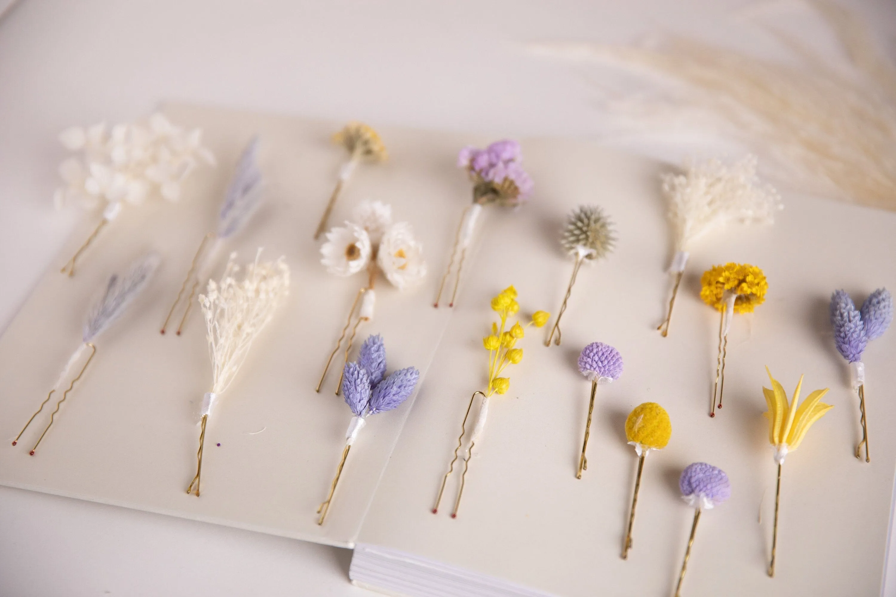 Pastel Yellows & Lilacs 18 piece Hair Pins  Set, Boho Hair Pins, Wedding Hair Pins, Flower Pin Set