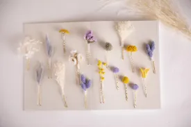 Pastel Yellows & Lilacs 18 piece Hair Pins  Set, Boho Hair Pins, Wedding Hair Pins, Flower Pin Set