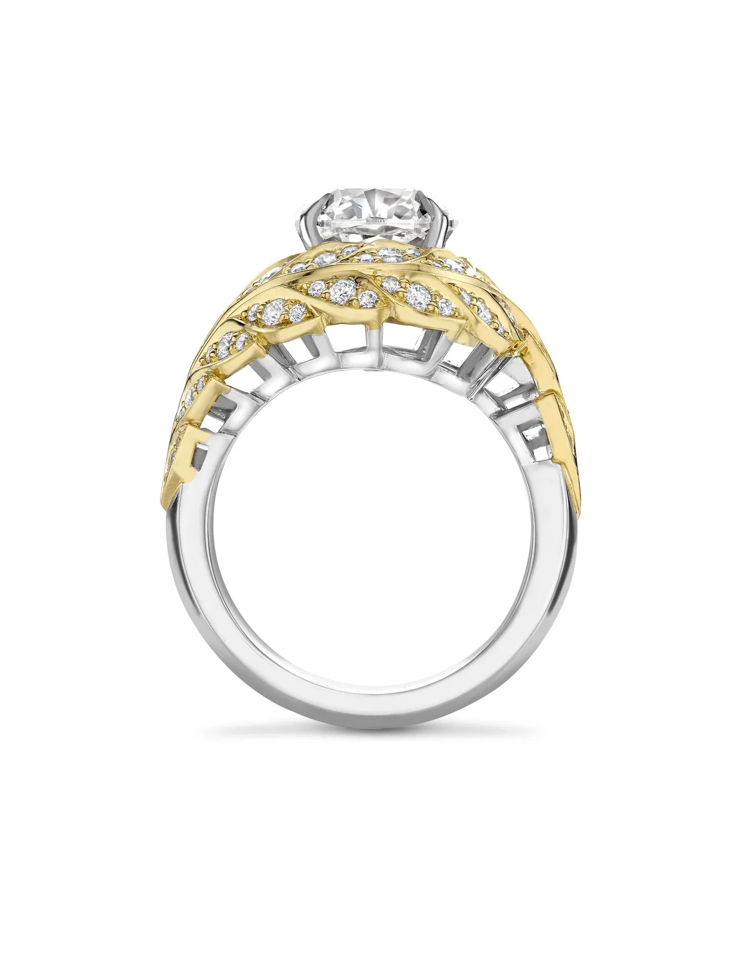 Peace of Mined Cushion Diamond Platinum and Yellow Gold Ring