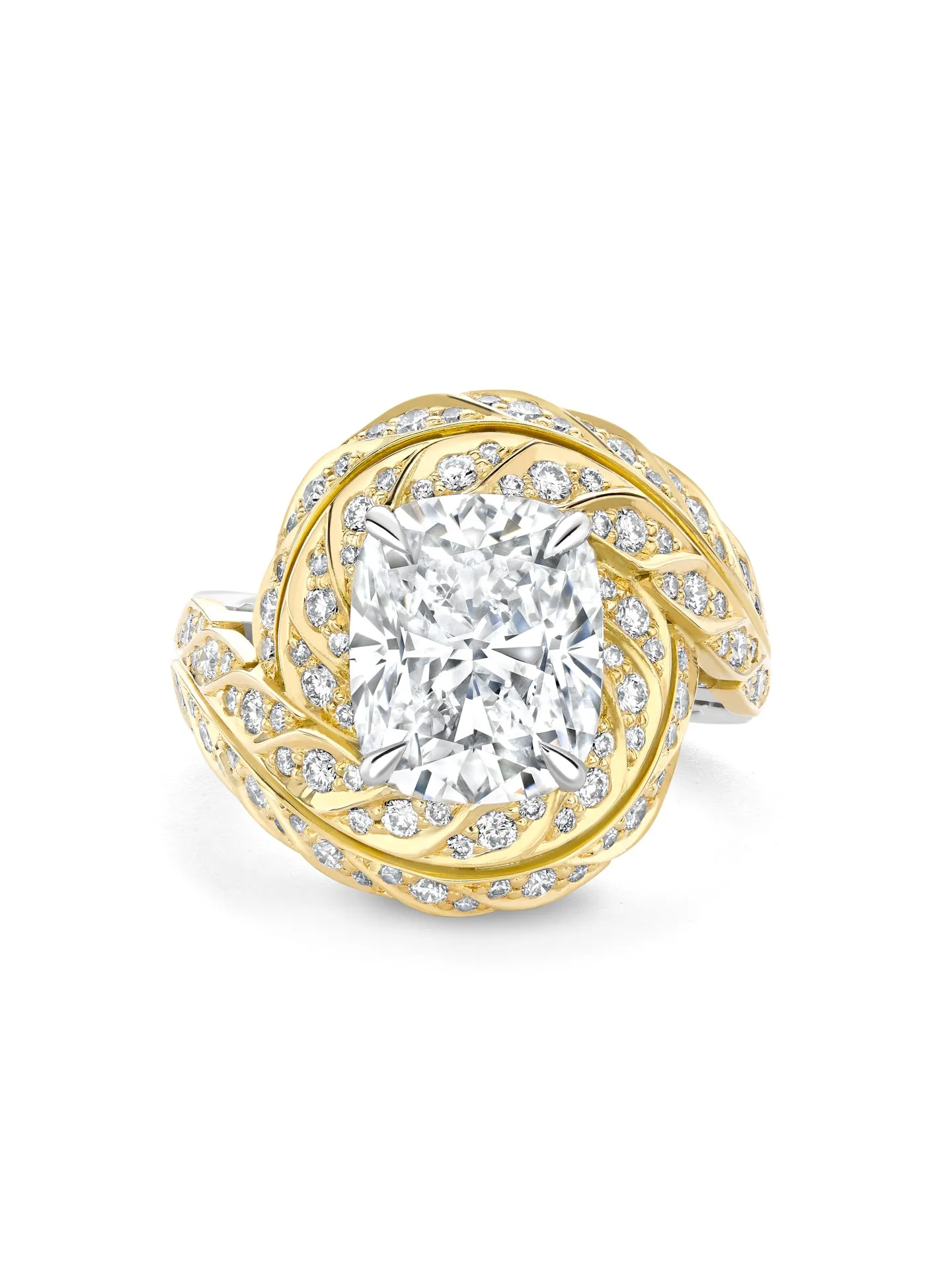 Peace of Mined Cushion Diamond Platinum and Yellow Gold Ring