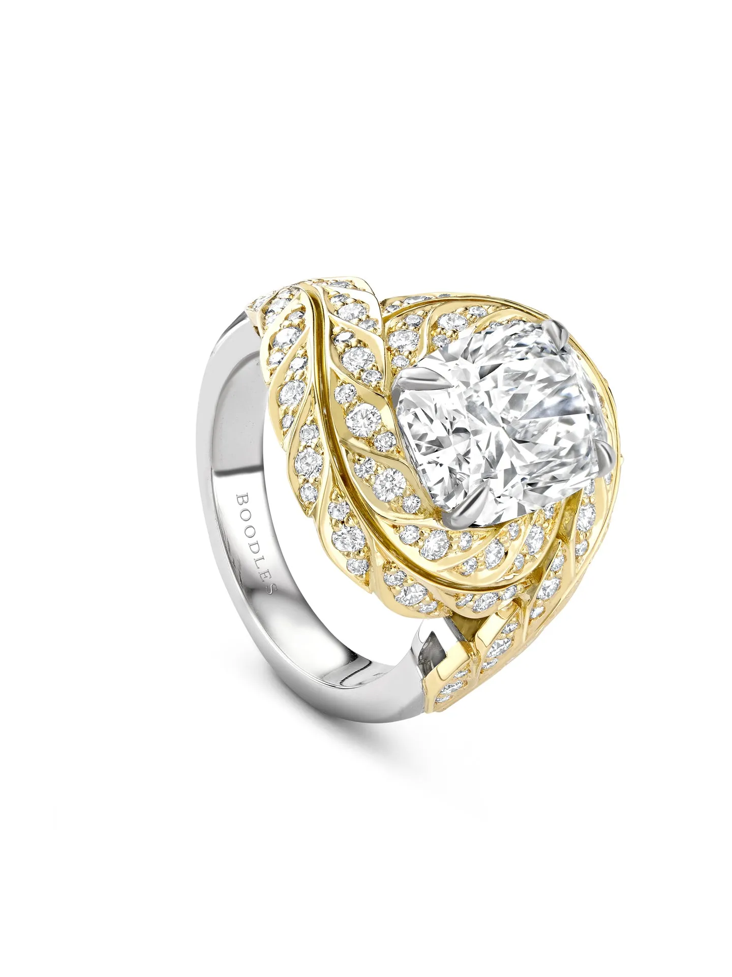 Peace of Mined Cushion Diamond Platinum and Yellow Gold Ring