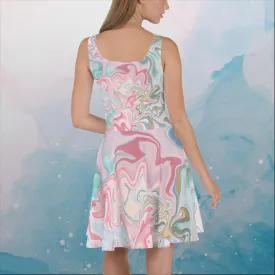 Pink and Mint Green Marbled Womens Skater Dress