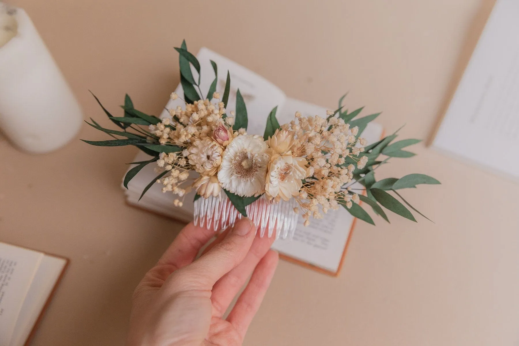 Preserved Eucalyptus Hair Comb / Bridal Boho Wedding Comb