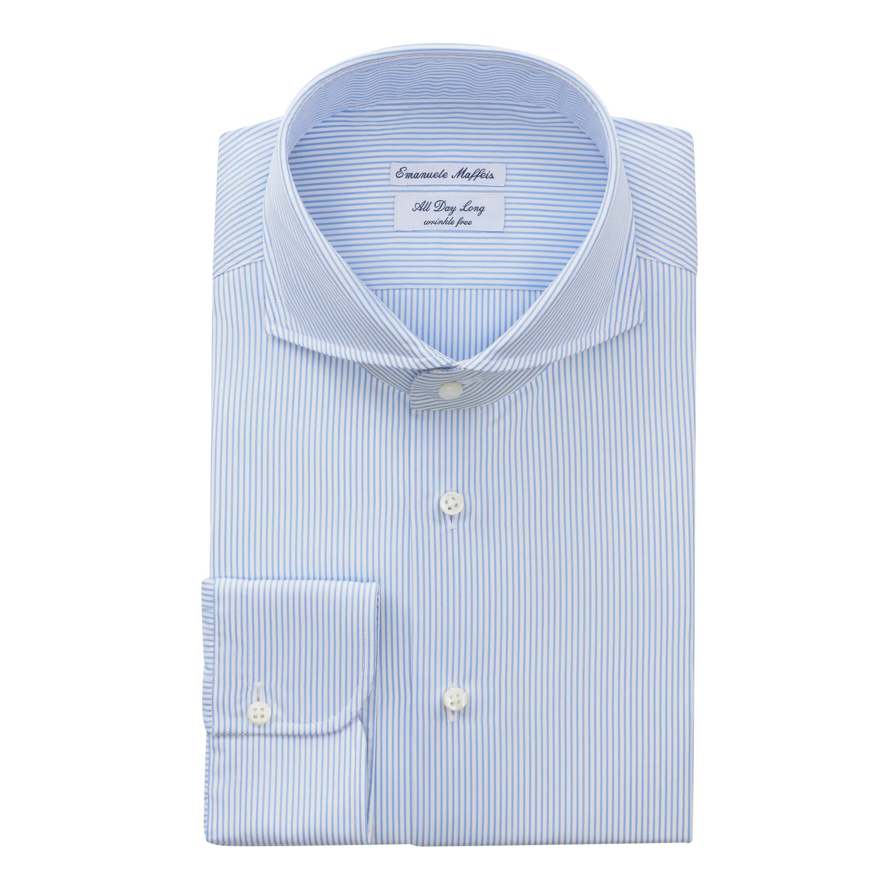 "All Day Long Collection" Striped Cotton Light Blue Shirt with Shark Collar