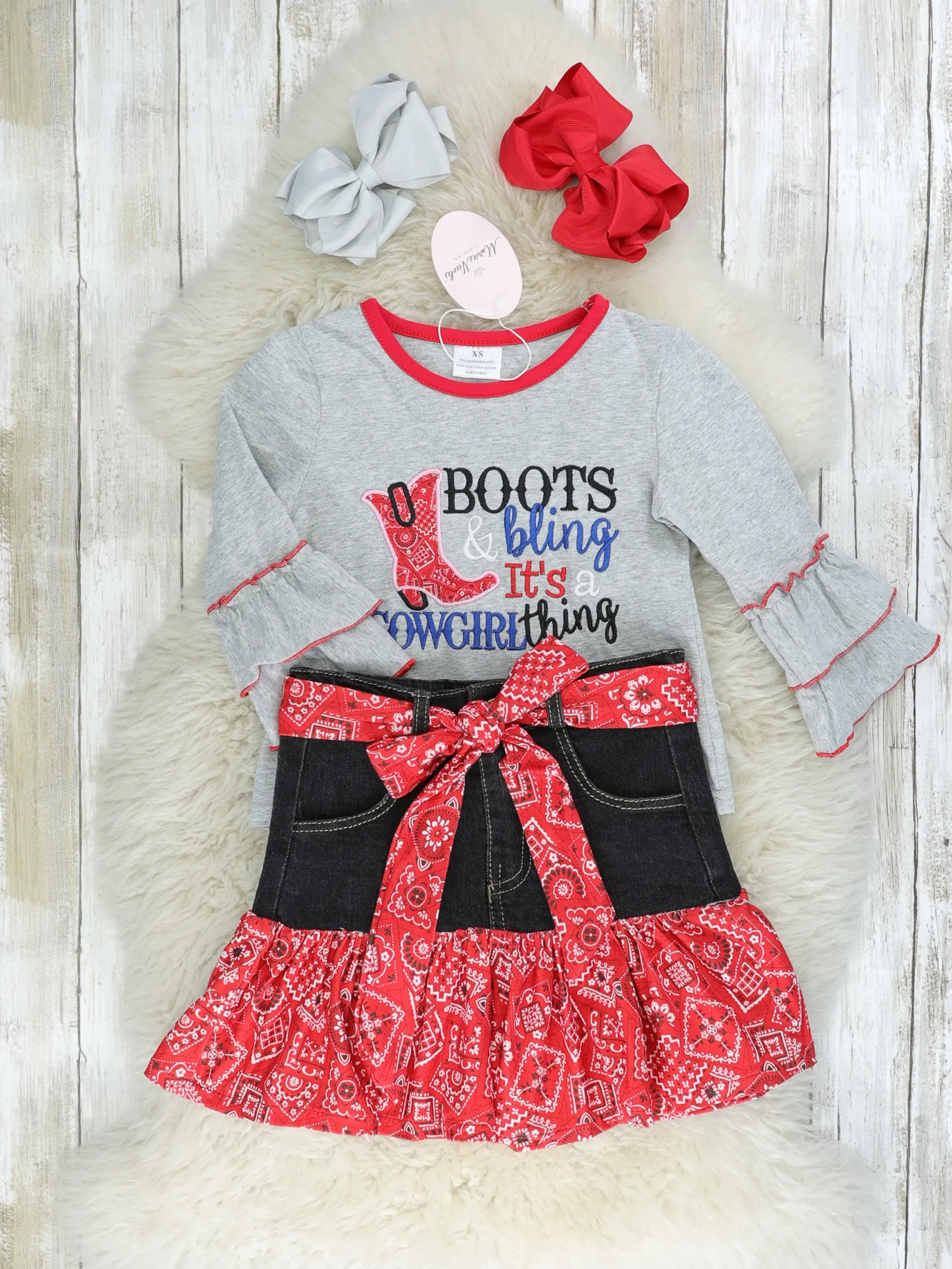 "Boots & Bling" Bandana Skirt Outfit