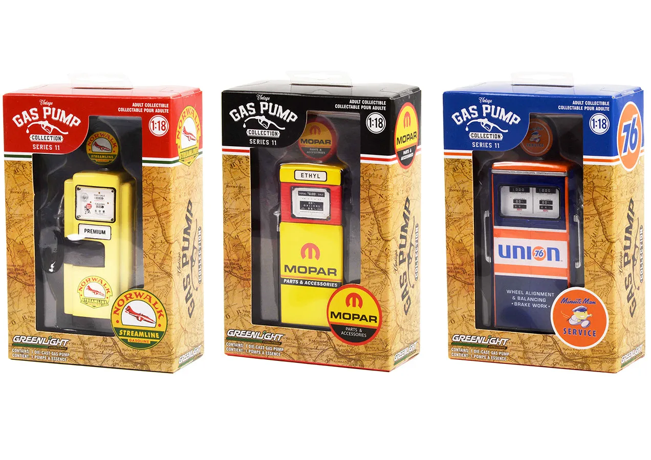 "Vintage Gas Pump" Set of 3 Pumps Series 11 1/18 Diecast Models by Greenlight