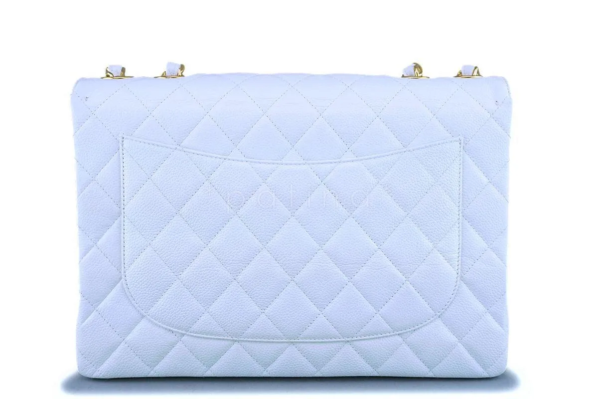 *rare* Chanel White Caviar Jumbo Classic Flap Bag 24k GHW