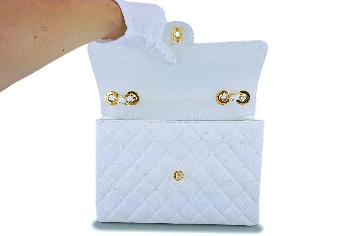 *rare* Chanel White Caviar Jumbo Classic Flap Bag 24k GHW