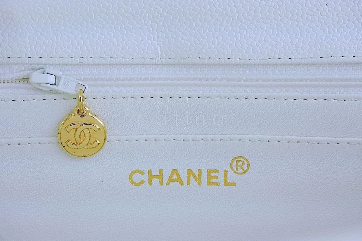 *rare* Chanel White Caviar Jumbo Classic Flap Bag 24k GHW