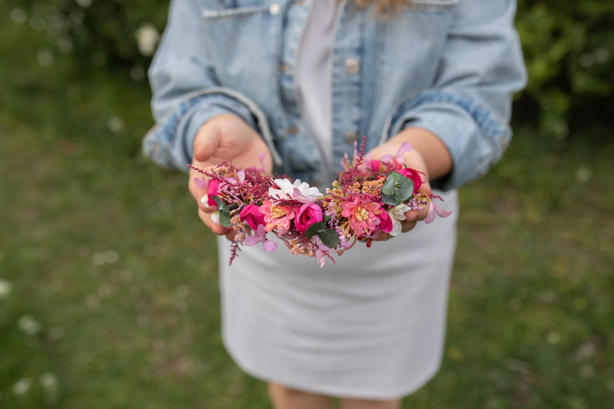 Raspberry flower half wreath Pink wedding flower crown Bridal accessories Magaela accessories hair crown for bride Fuchsia hair crown