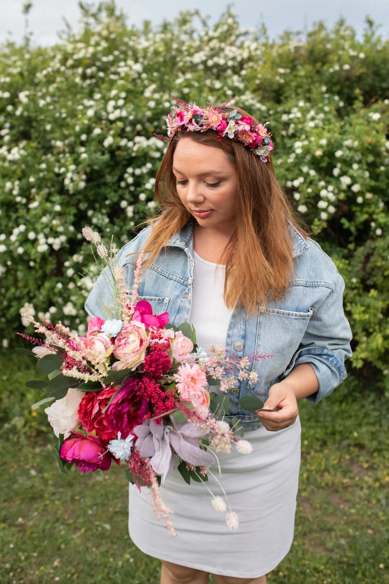 Raspberry flower half wreath Pink wedding flower crown Bridal accessories Magaela accessories hair crown for bride Fuchsia hair crown