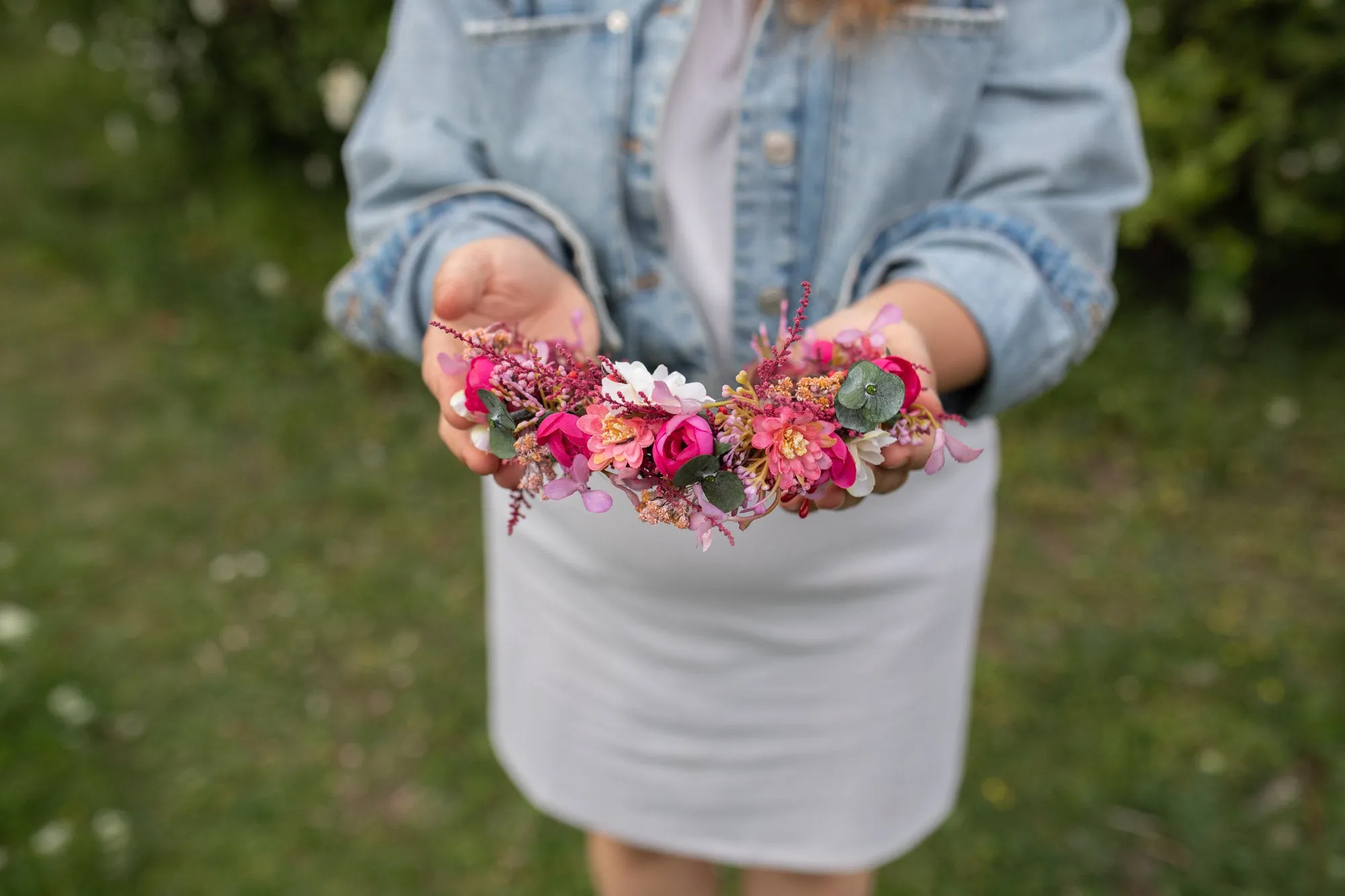 Raspberry flower half wreath Pink wedding flower crown Bridal accessories Magaela accessories hair crown for bride Fuchsia hair crown