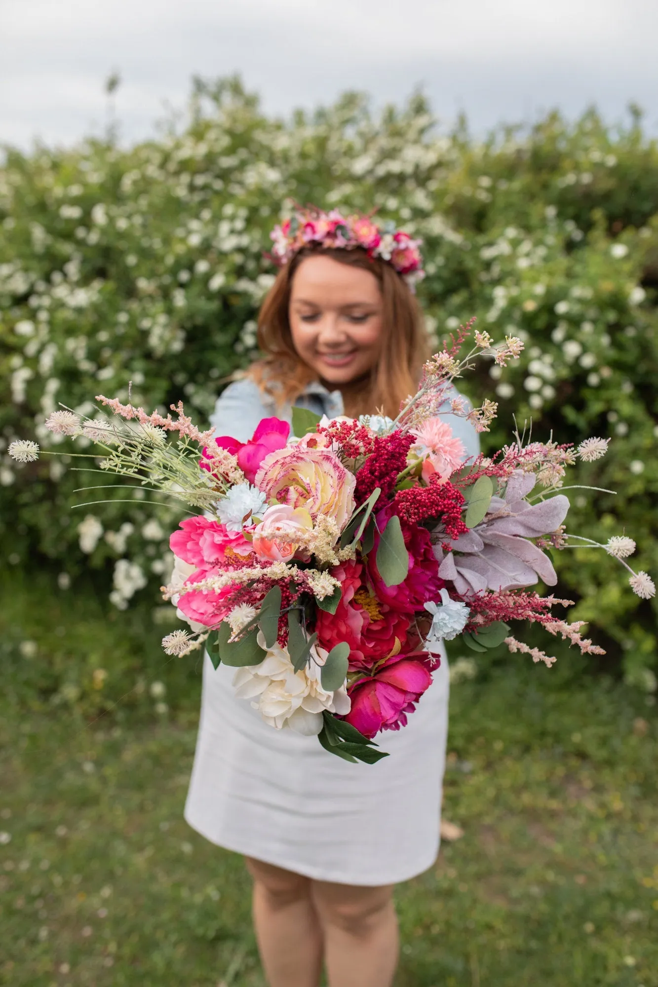 Raspberry flower half wreath Pink wedding flower crown Bridal accessories Magaela accessories hair crown for bride Fuchsia hair crown