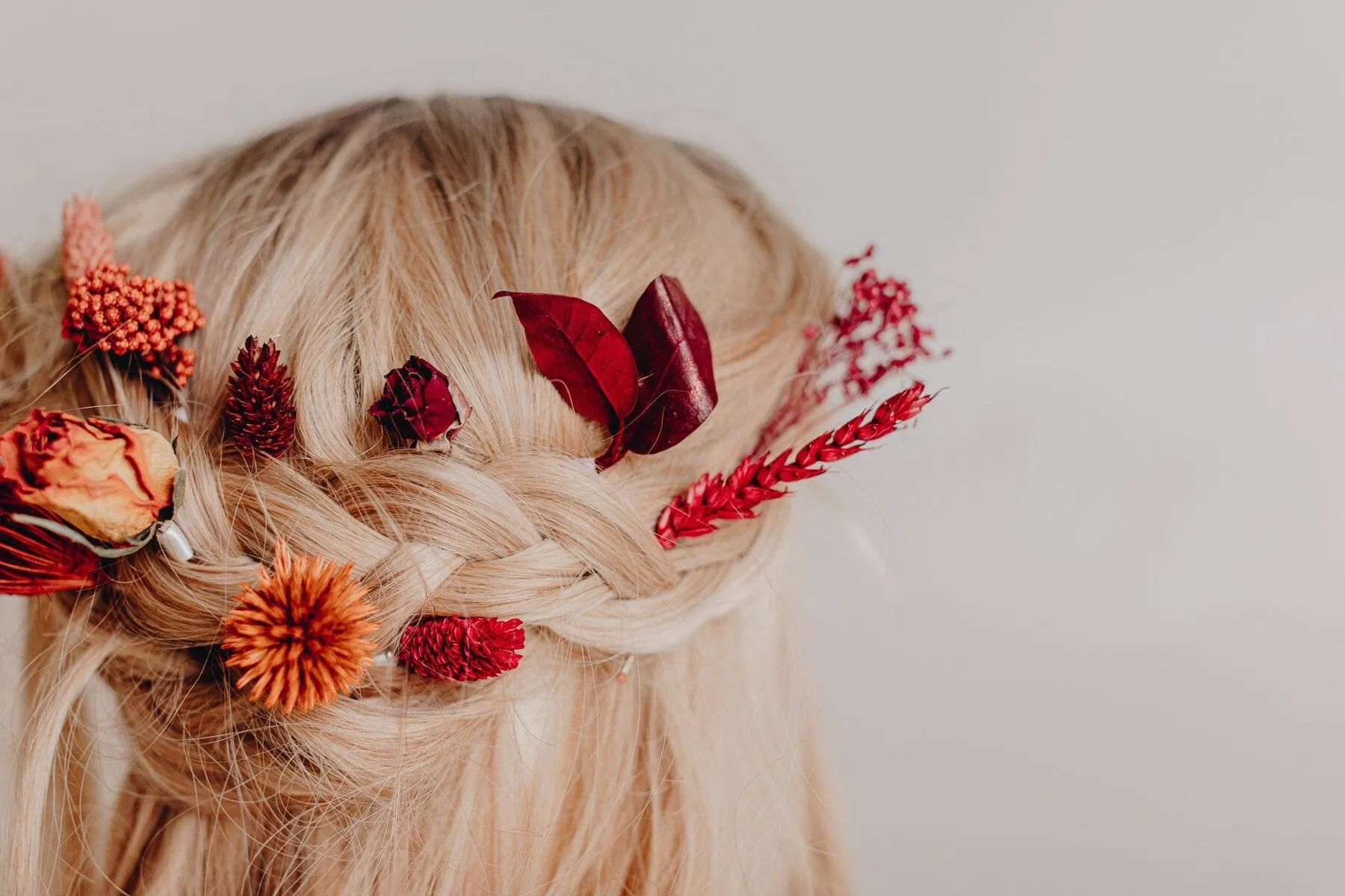 Red Dried Roses & Echinops Thistle Hair Pins Set, Boho Hair Pins, Wedding Hair Pins, Flower Pin Set