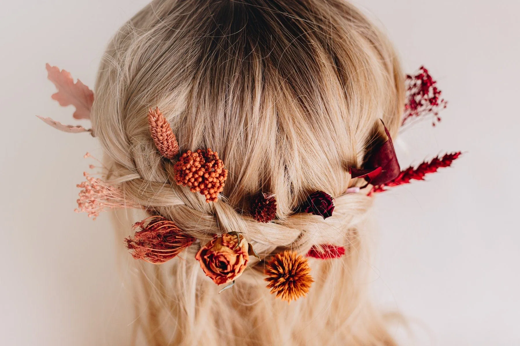 Red Dried Roses & Echinops Thistle Hair Pins Set, Boho Hair Pins, Wedding Hair Pins, Flower Pin Set