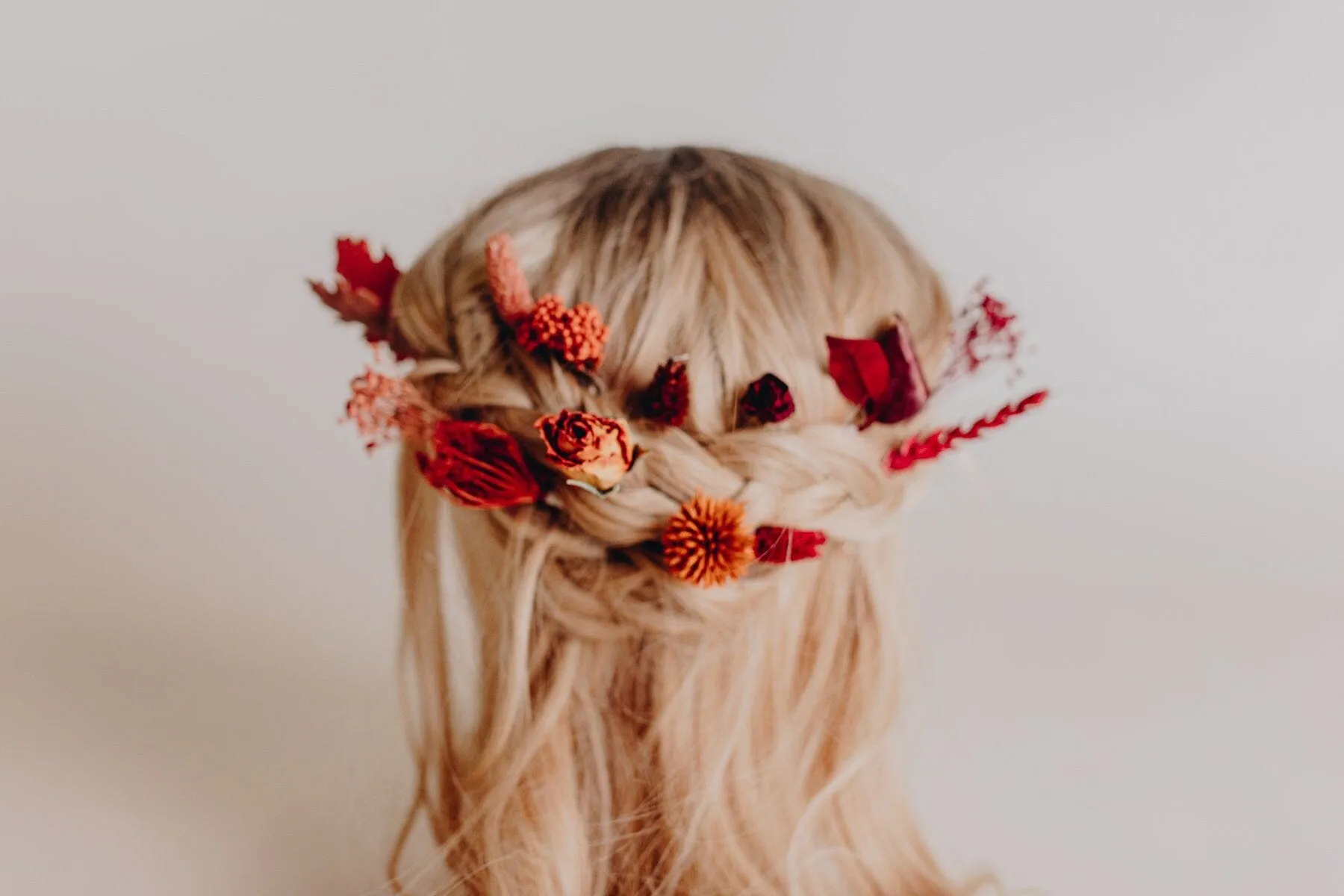 Red Dried Roses & Echinops Thistle Hair Pins Set, Boho Hair Pins, Wedding Hair Pins, Flower Pin Set