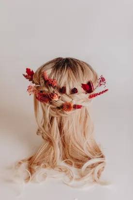 Red Dried Roses & Echinops Thistle Hair Pins Set, Boho Hair Pins, Wedding Hair Pins, Flower Pin Set