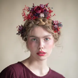 Red flower bridal hair vine