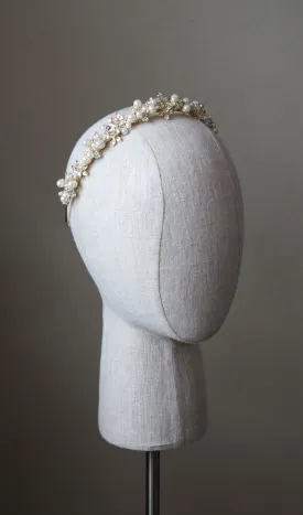 RILEY Gold Crystal and Pearl Headpiece Tiara